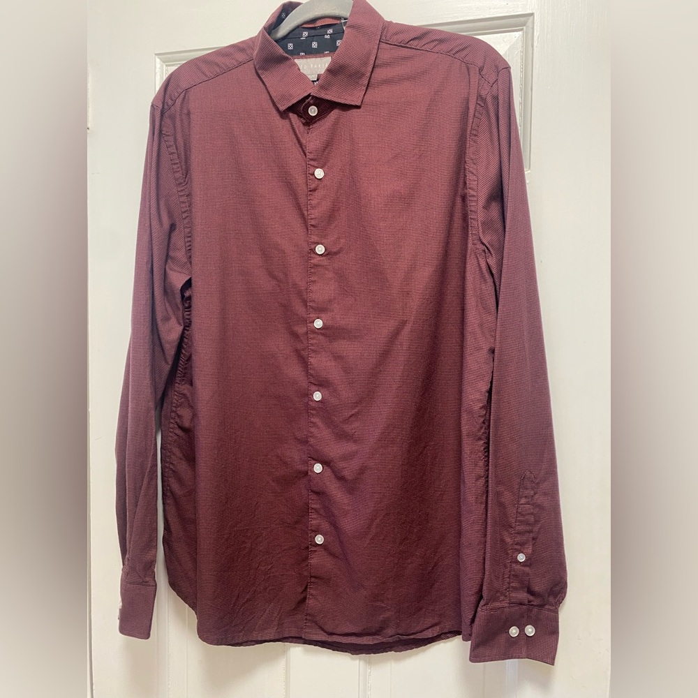 Ted Baker Men's Burgundy Long-Sleeve Button-Up Shirt
